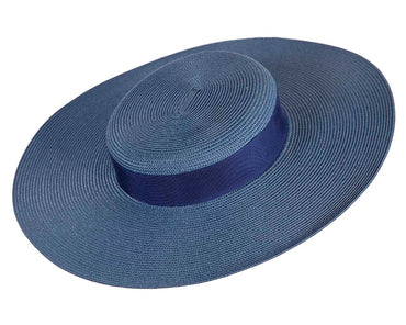 Wide brim navy boater hat
