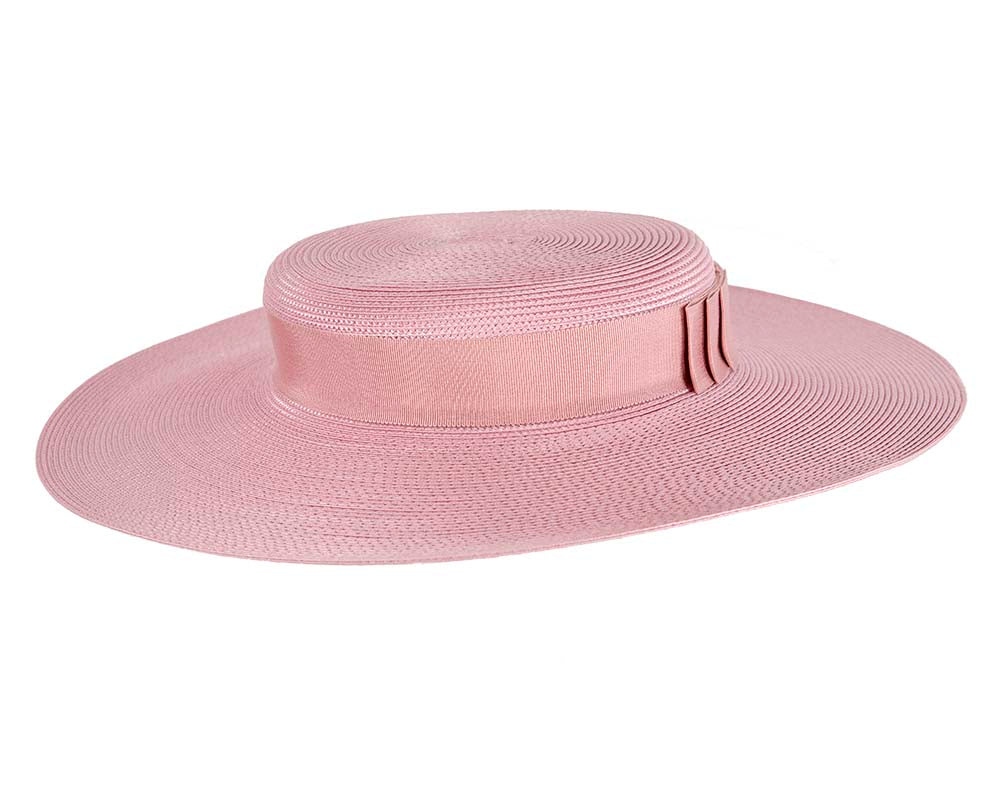 Wide brim dusty pink boater hat