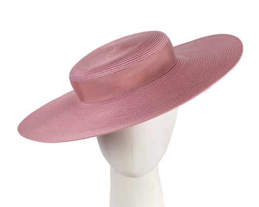 Wide brim dusty pink boater hat