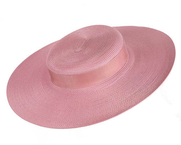 Wide brim dusty pink boater hat