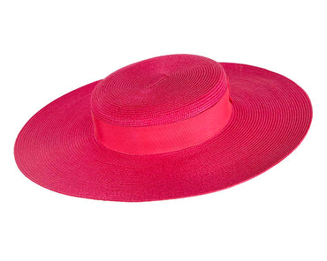 Wide brim fuchsia boater hat