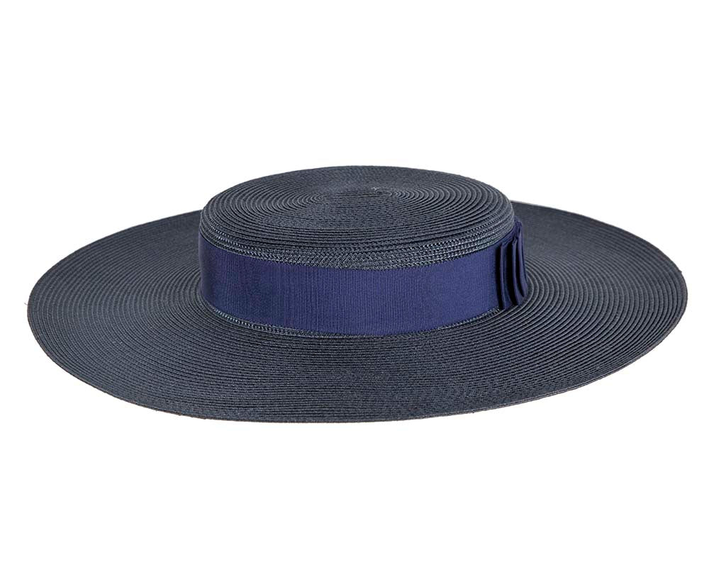 Wide brim dark navy boater hat
