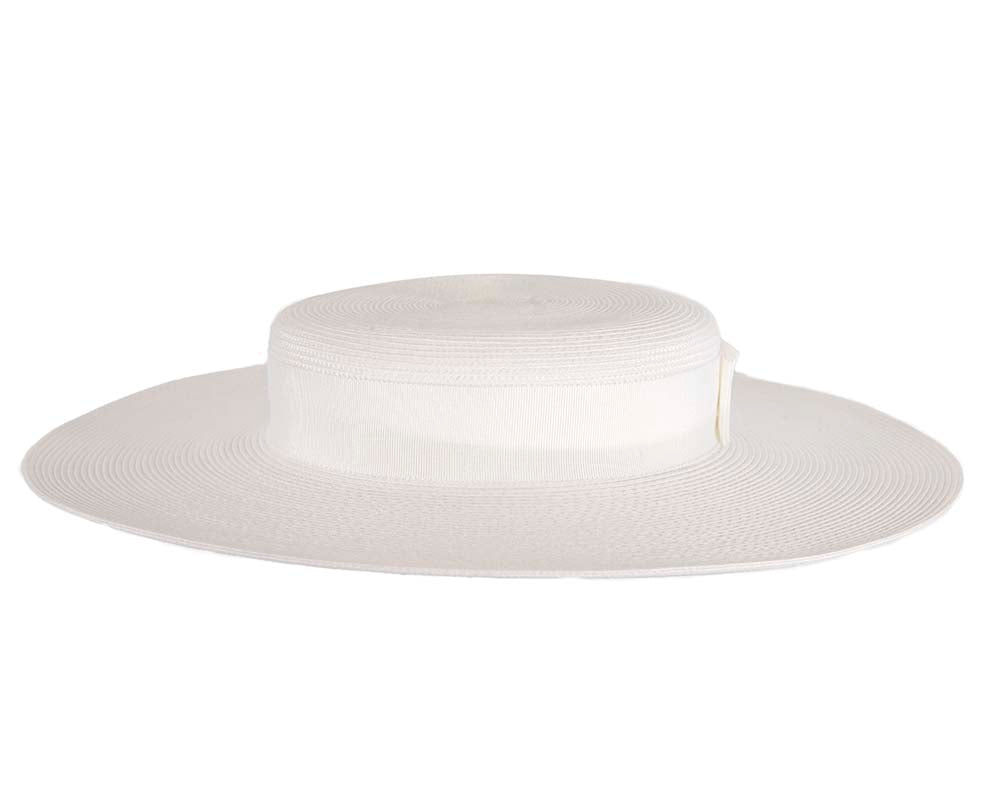 Wide brim white boater hat