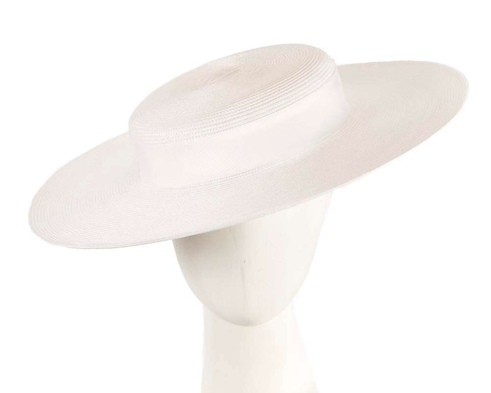 Wide brim white boater hat