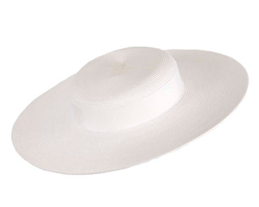 Wide brim white boater hat