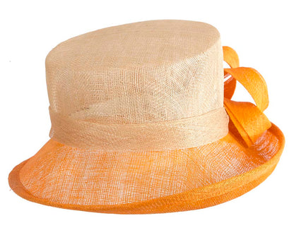 Elegant sinamay nude & orange hat