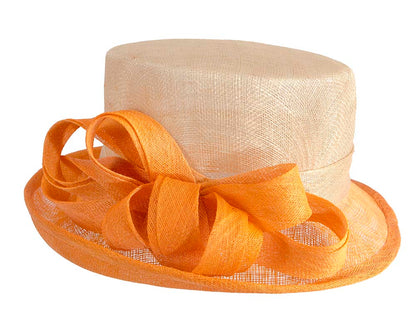 Elegant sinamay nude & orange hat