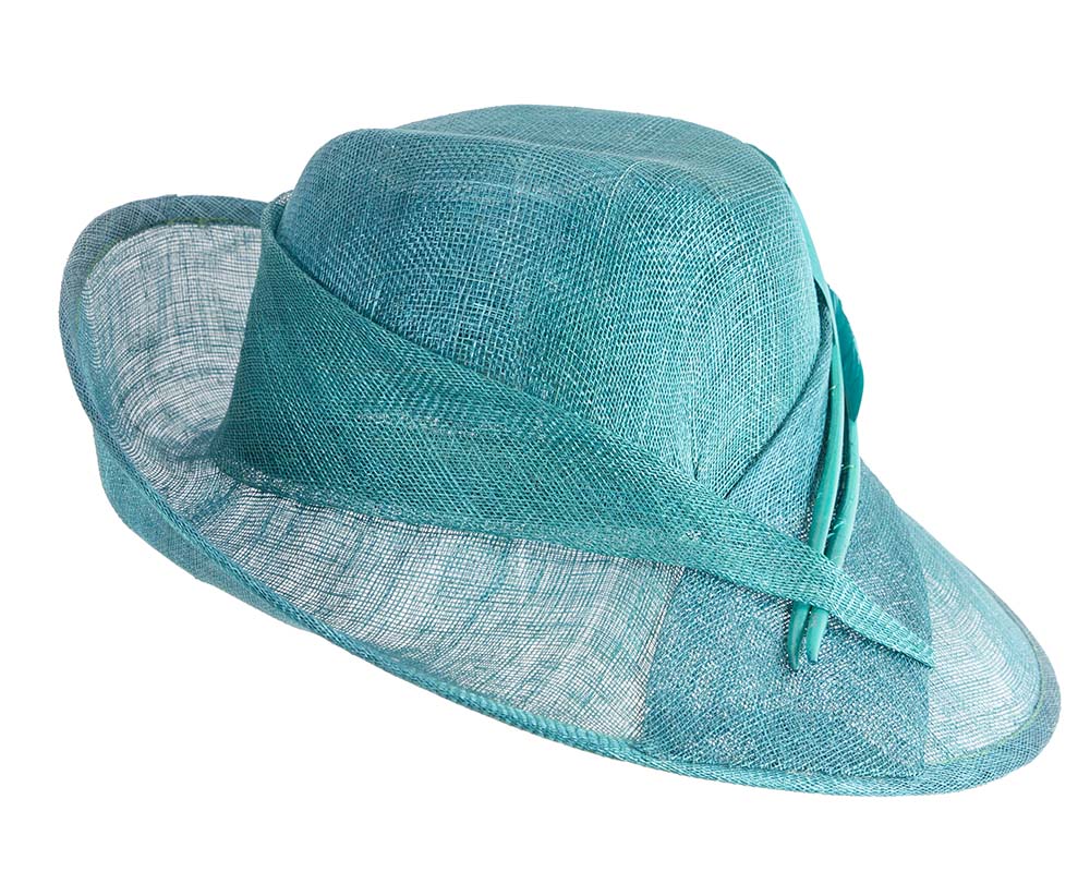 Elegant teal green hat with feathers