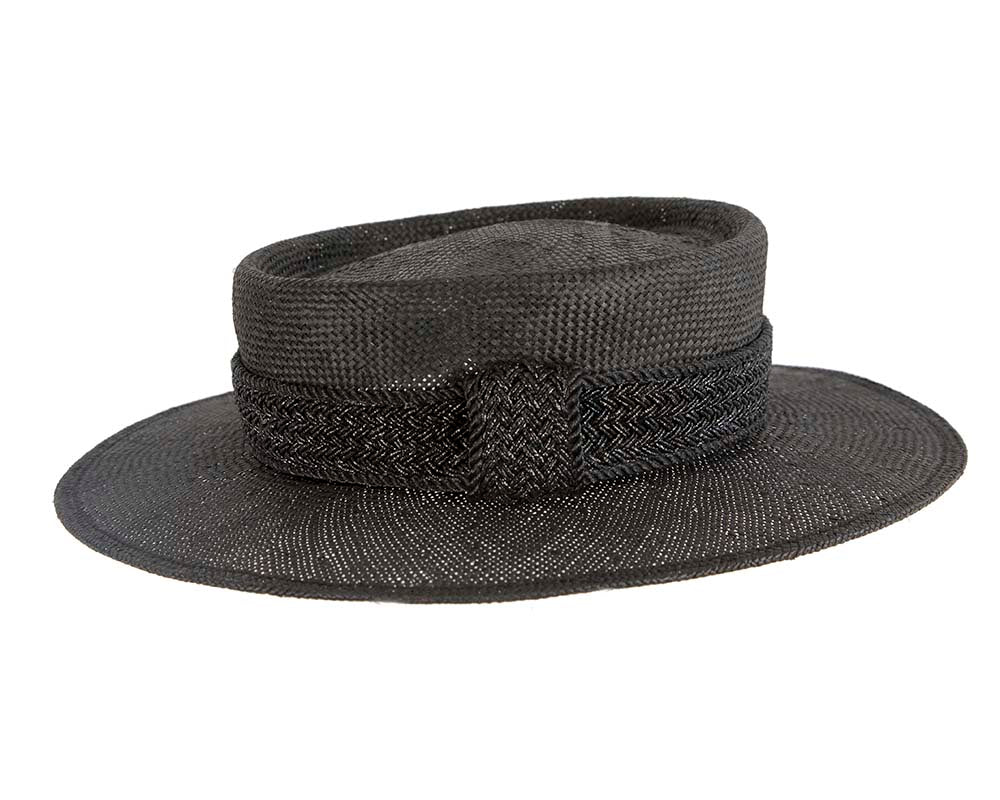 Short brim black boater hat