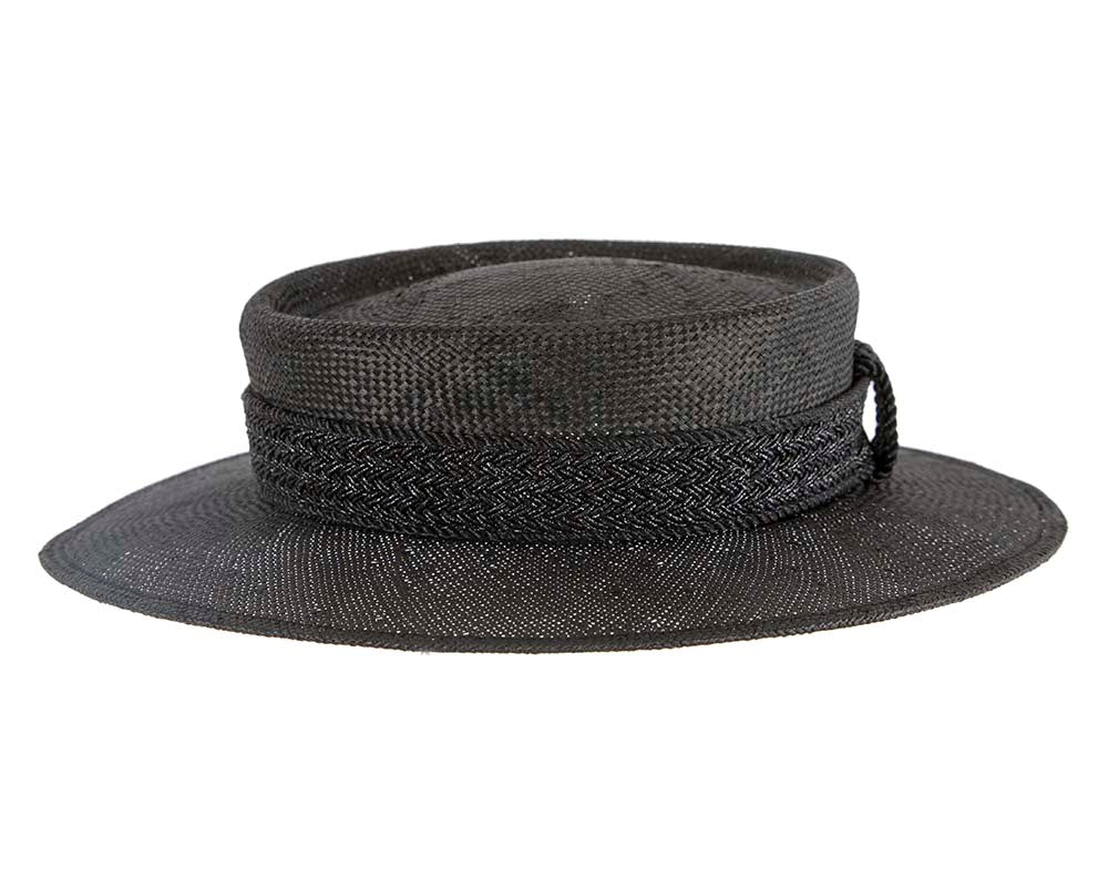 Short brim black boater hat