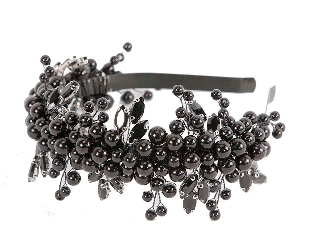 Black pearl & crystals fascinator headband by Cupids Millinery