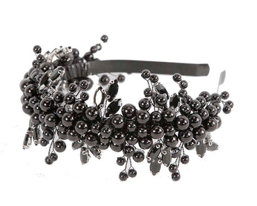 Black pearl & crystals fascinator headband by Cupids Millinery