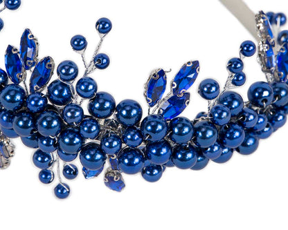 Royal blue pearl & crystals fascinator headband by Cupids Millinery