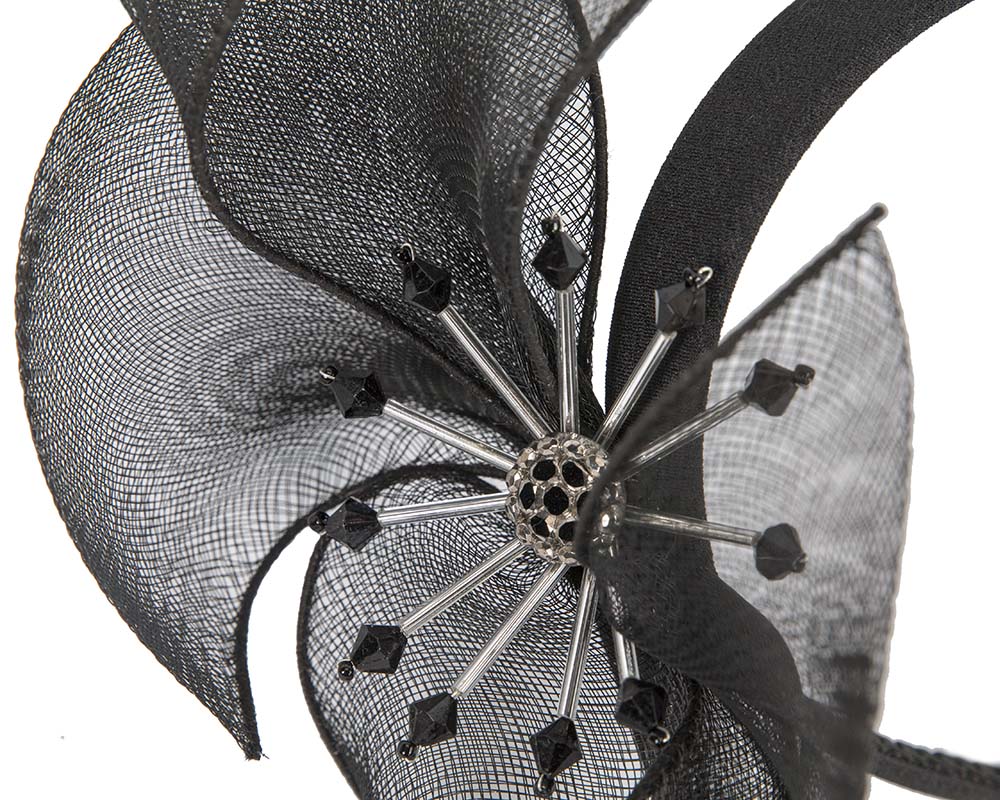 Bespoke black flower headband by Cupids Millinery