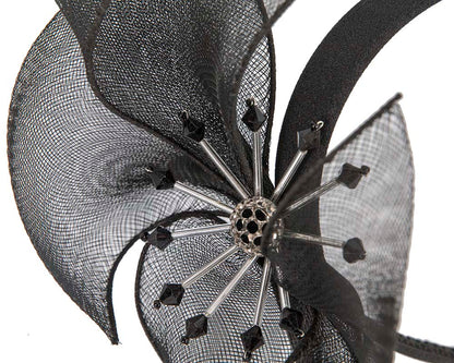 Bespoke black flower headband by Cupids Millinery