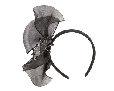 Bespoke black flower headband by Cupids Millinery