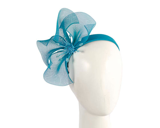 Bespoke blue flower headband by Cupids Millinery