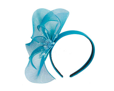Bespoke blue flower headband by Cupids Millinery