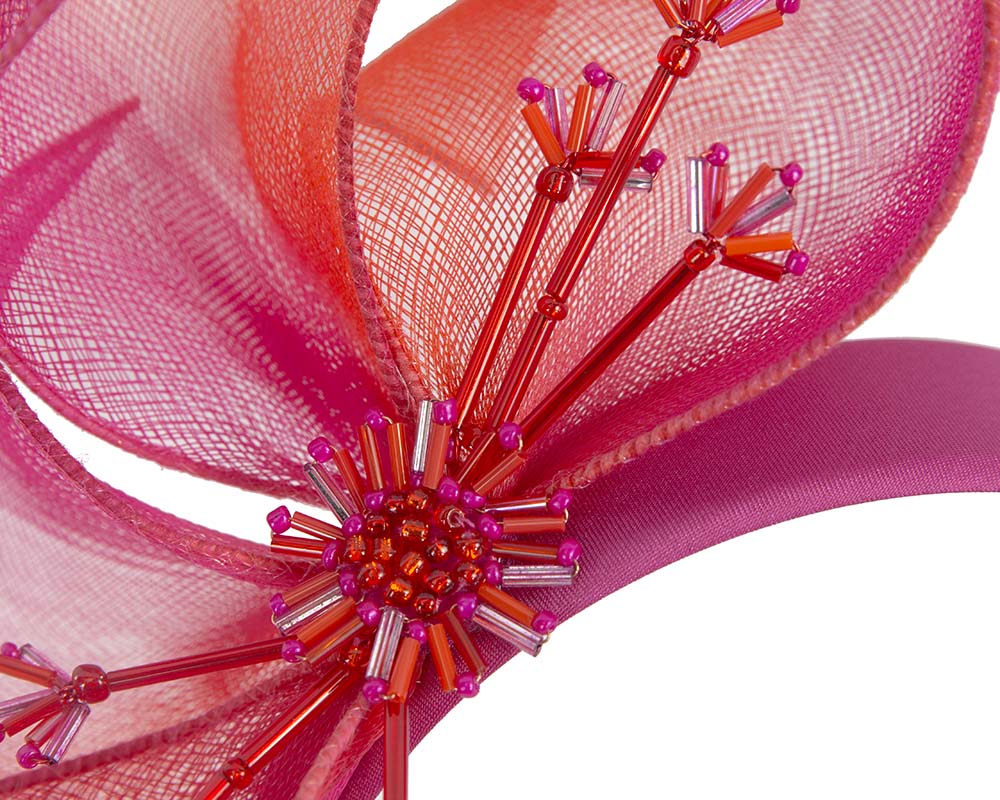 Bespoke fuchsia & orange flower headband by Cupids Millinery