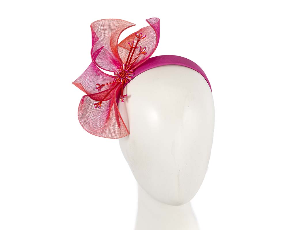 Bespoke fuchsia & orange flower headband by Cupids Millinery