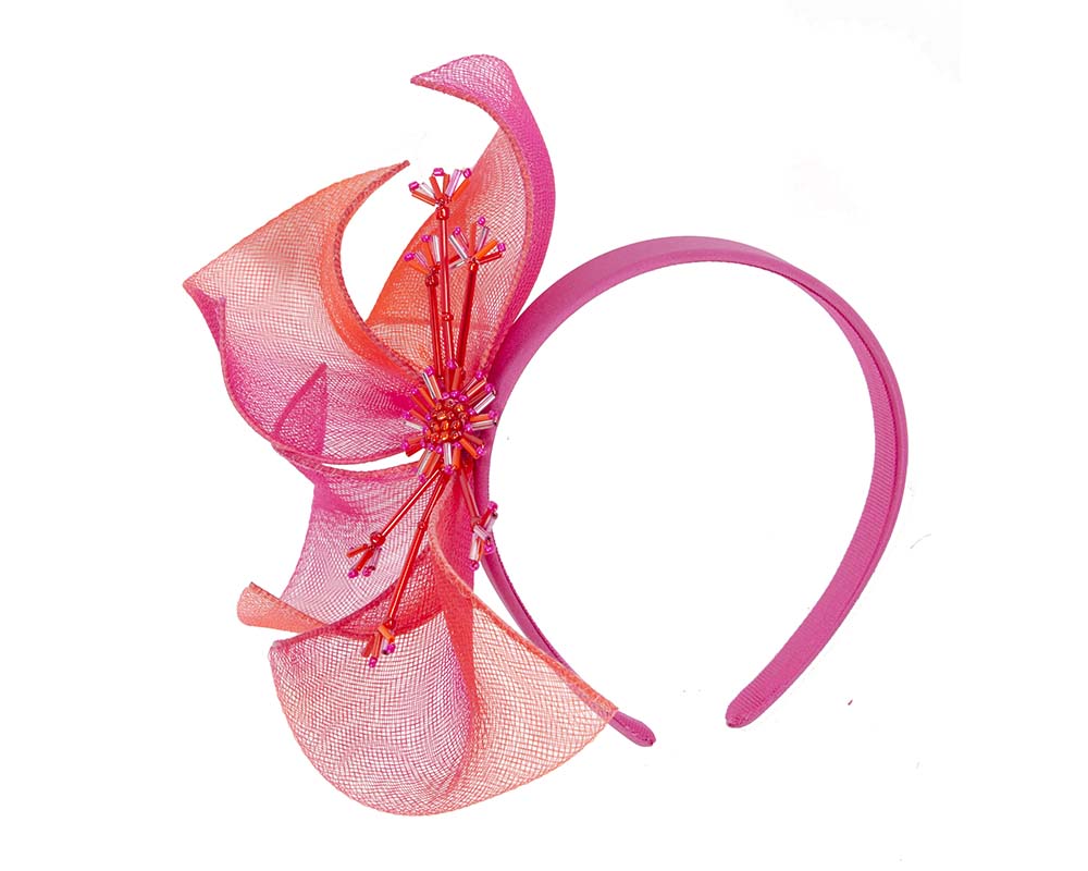 Bespoke fuchsia & orange flower headband by Cupids Millinery