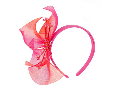 Bespoke fuchsia & orange flower headband by Cupids Millinery