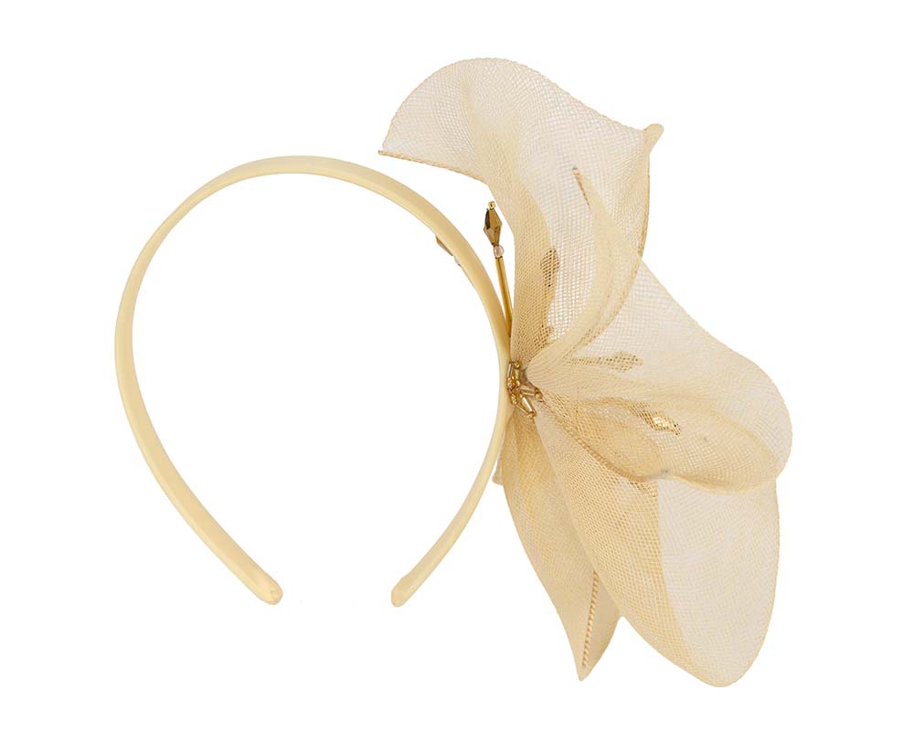 Bespoke light yellow flower headband by Cupids Millinery