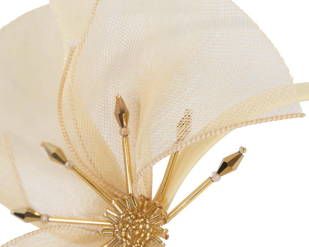 Bespoke light yellow flower headband by Cupids Millinery