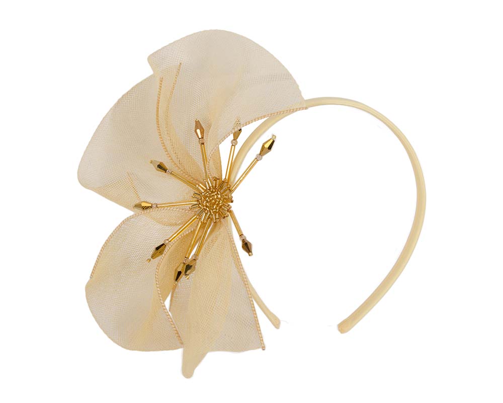 Bespoke light yellow flower headband by Cupids Millinery