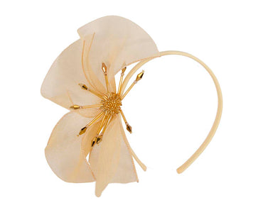 Bespoke light yellow flower headband by Cupids Millinery