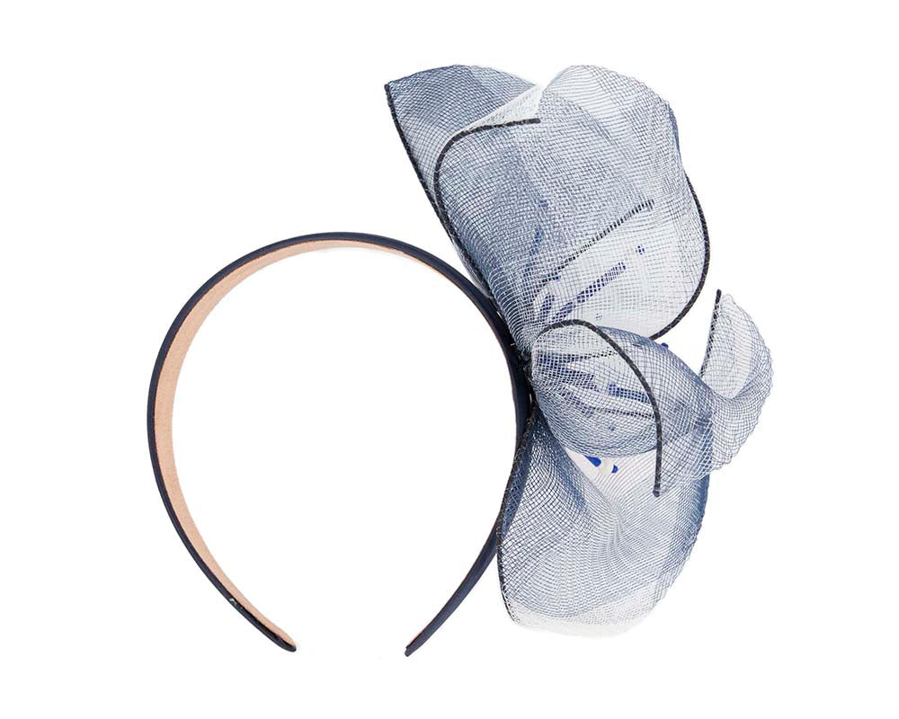 Bespoke navy flower headband by Cupids Millinery