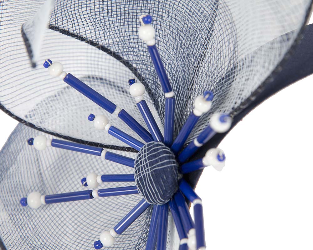Bespoke navy flower headband by Cupids Millinery