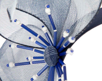 Bespoke navy flower headband by Cupids Millinery