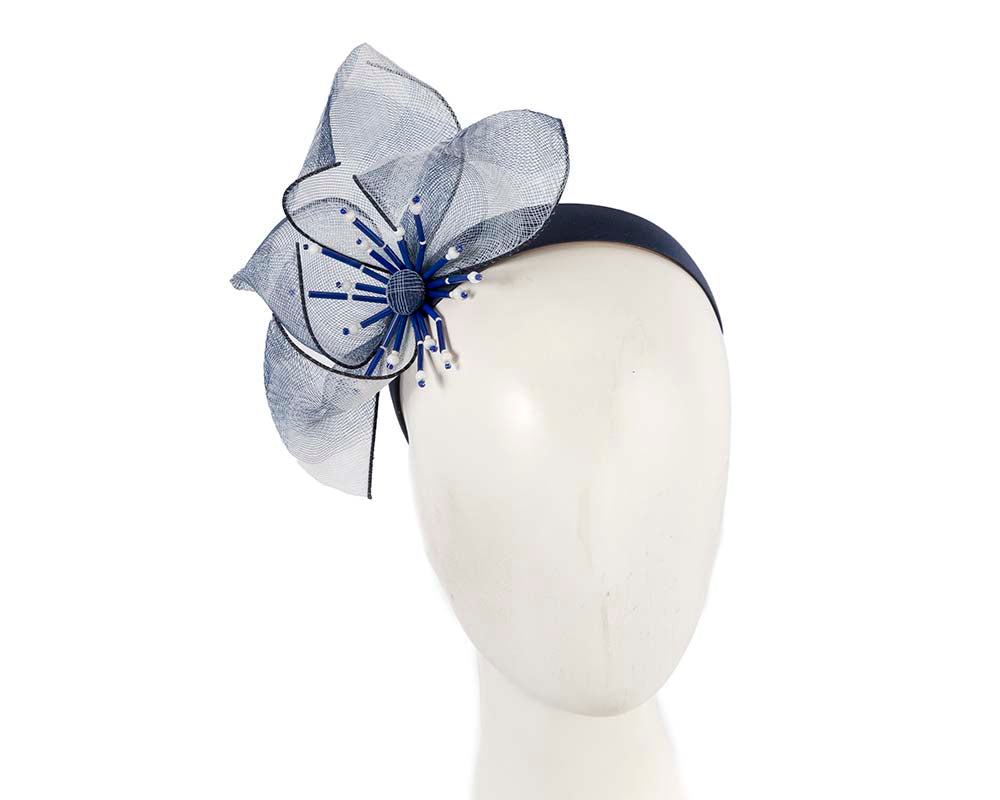 Bespoke navy flower headband by Cupids Millinery