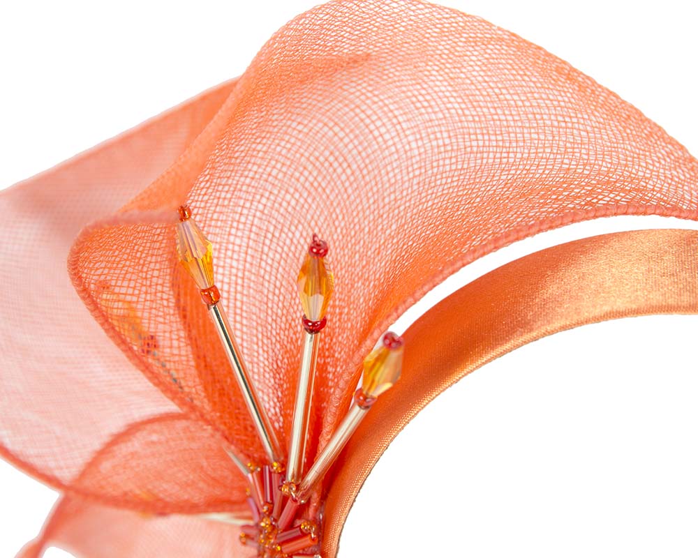 Bespoke orange flower headband by Cupids Millinery