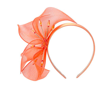 Bespoke orange flower headband by Cupids Millinery