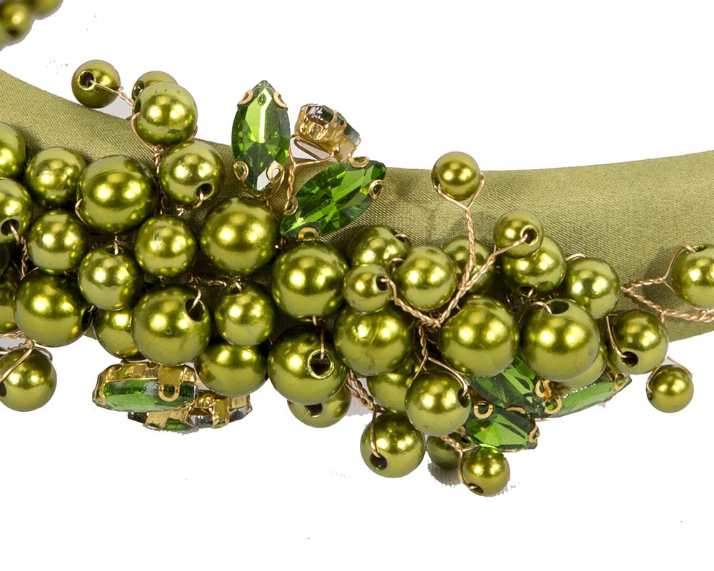 Green pearl & crystals fascinator headband by Cupids Millinery