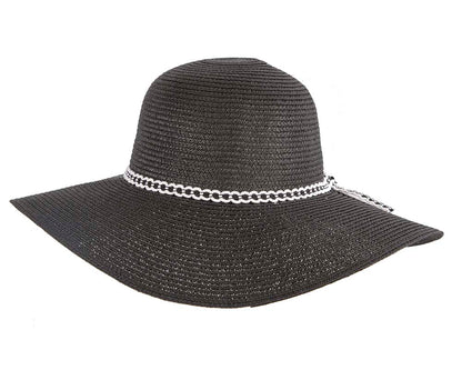 Wide brim black casual beach hat-4