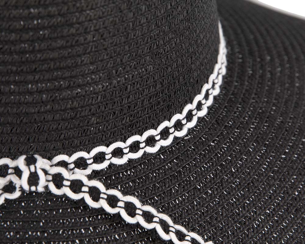 Wide brim black casual beach hat-3