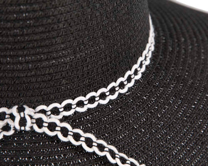 Wide brim black casual beach hat-3