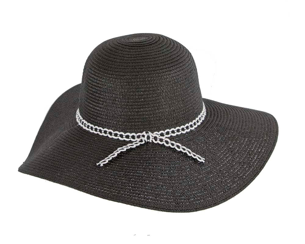 Wide brim black casual beach hat-2