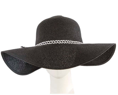 Wide brim black casual beach hat-0