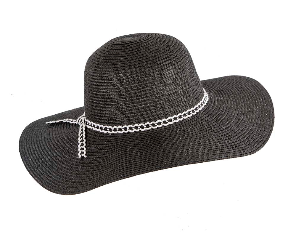 Wide brim black casual beach hat-1