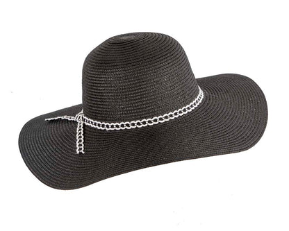 Wide brim black casual beach hat-1