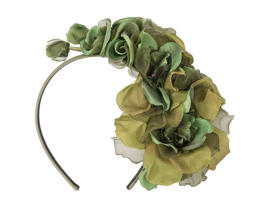 Green flower headband fascinator by Cupids Millinery