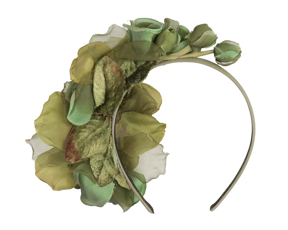 Green flower headband fascinator by Cupids Millinery