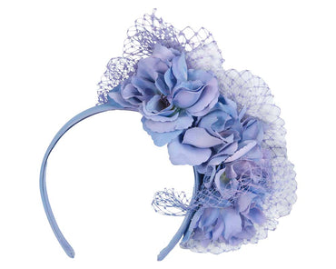 Flower headband with netting by Cupids Millinery