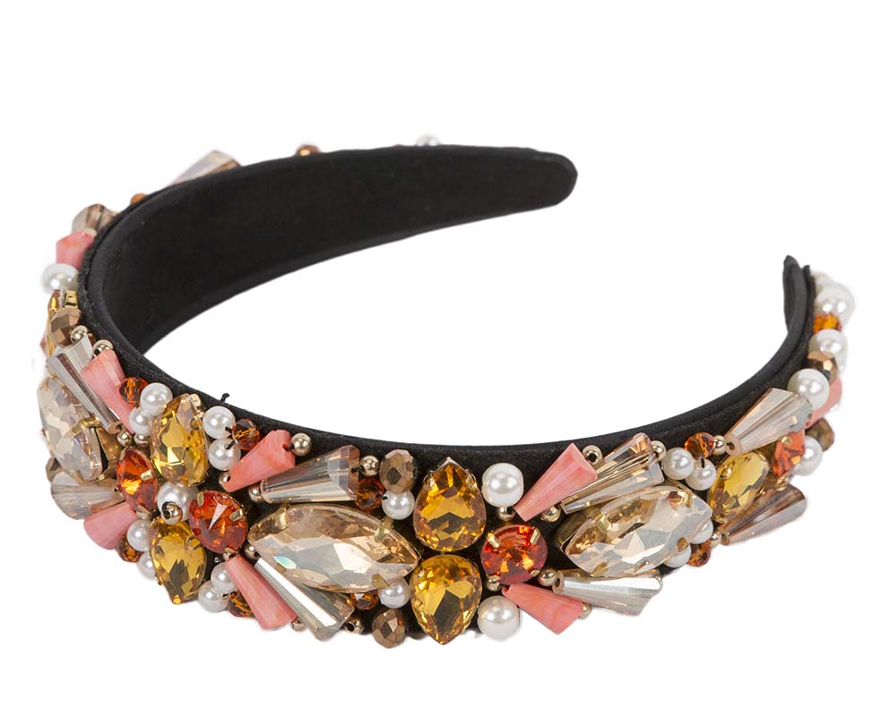 Coral crystal headband by Cupids Millinery