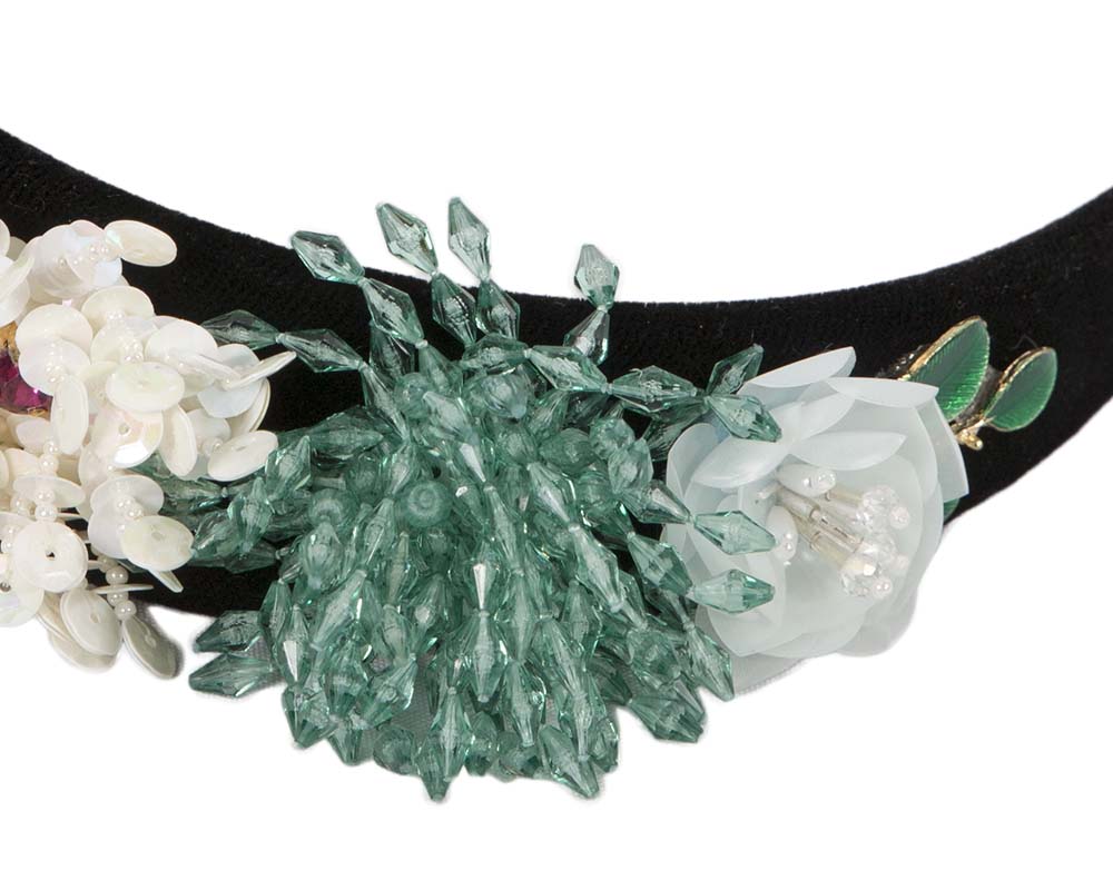 Cream & green headband by Cupids Millinery