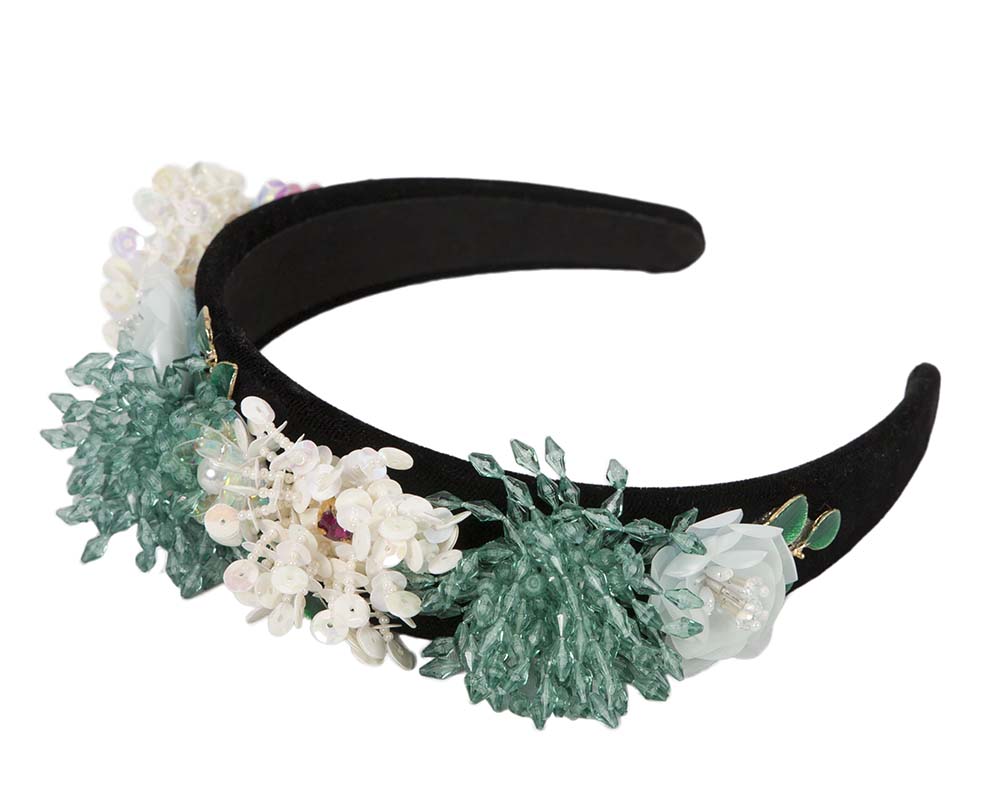 Cream & green headband by Cupids Millinery